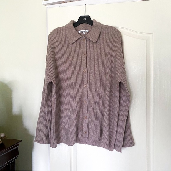 Reformation Sweaters - Reformation Sweater Fantino Cashmere Collared Button-Down Ribbed Oatmeal L EUC